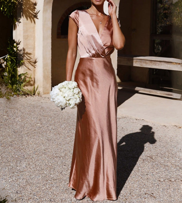 Elegant V-Neck With Side Slit Midi Dress