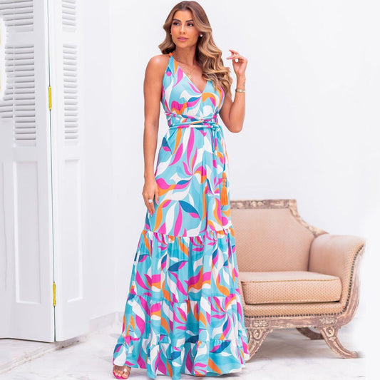 V-neck long vacation sundress