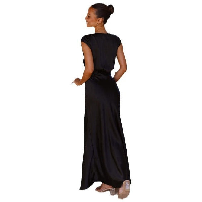 Elegant V-Neck With Side Slit Midi Dress