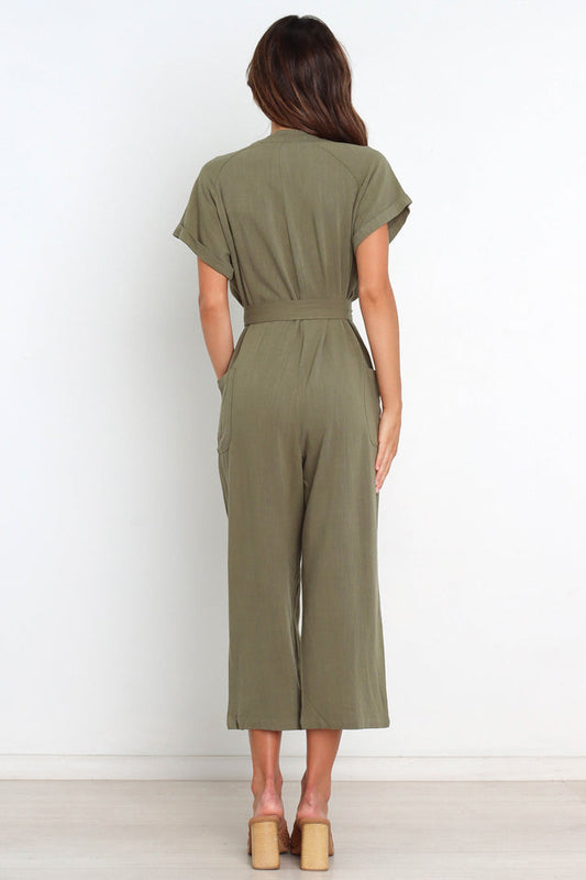 Vintage Belted Linen Jumpsuit