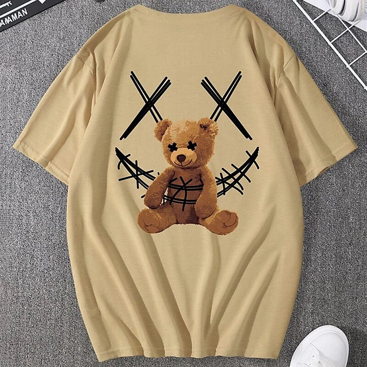 Streetwear Graphic Printed Toy Bear Crew Neck Tee