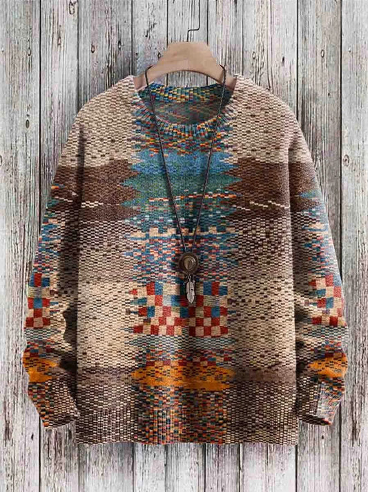 Vintage Art Print Casual Knit Pullover Sweater