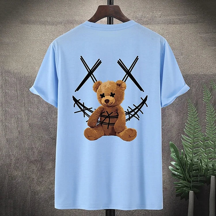 Streetwear Graphic Printed Toy Bear Crew Neck Tee