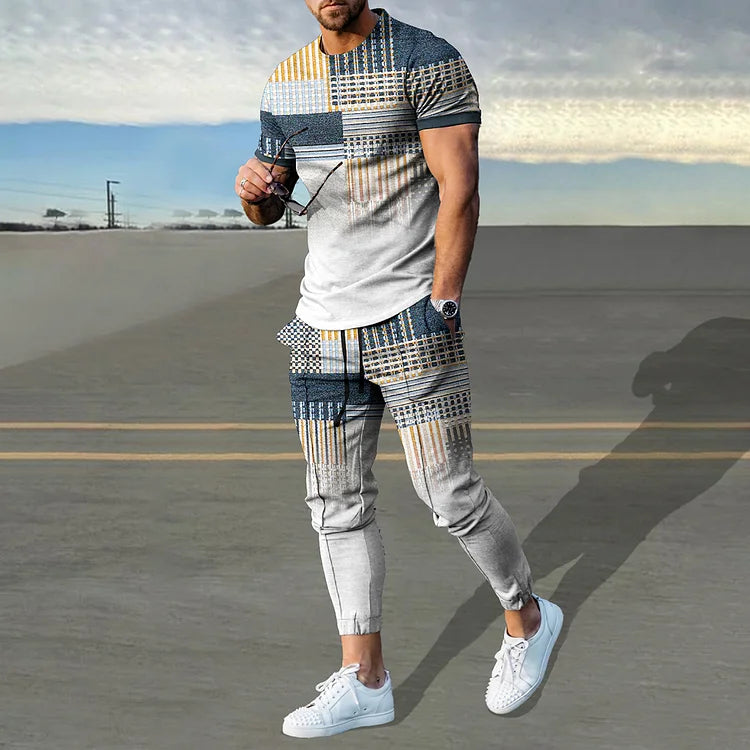 Fashion Plaid Gradient T-Shirt And Pants Co-Ord