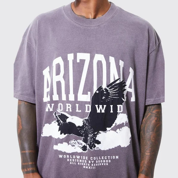 Oversized Street Eagle Print Casual T-Shirt Dark Purple