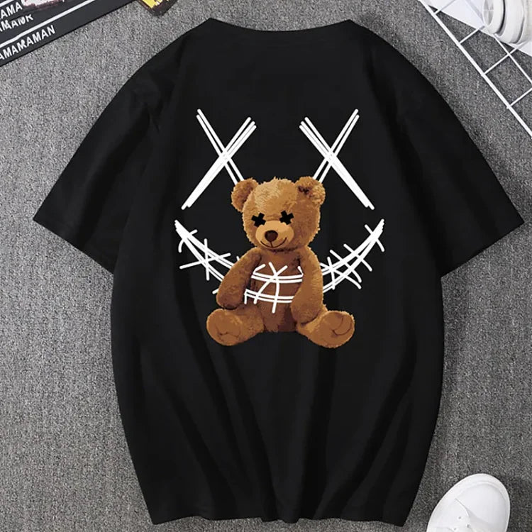 Streetwear Graphic Printed Toy Bear Crew Neck Tee