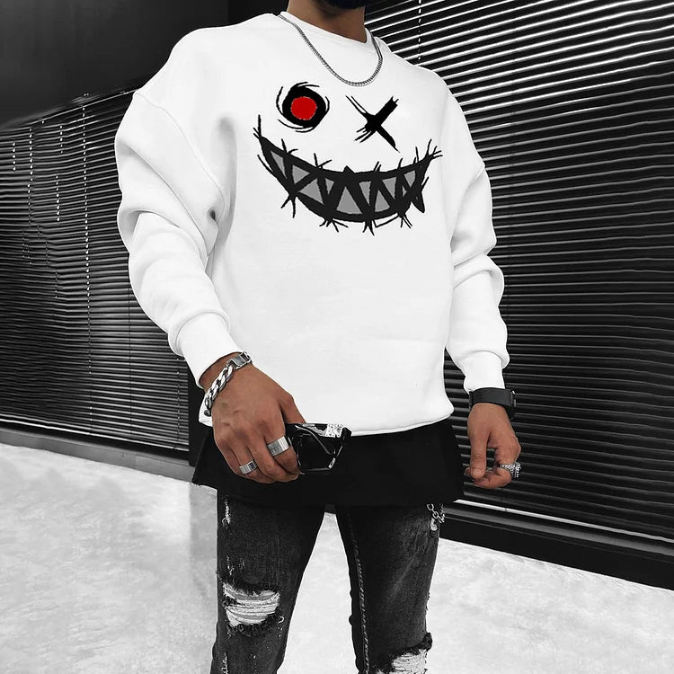 Smiley Print Casual Oversized Men'S Sweatshirt