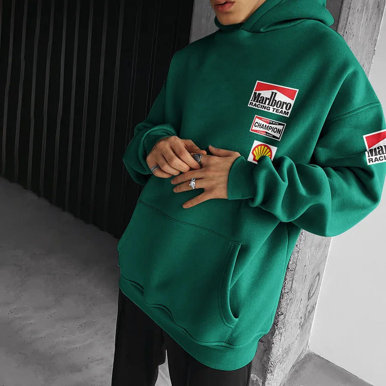 Oversized Hoodie Racing Graphic Print Hooded Sweatshirt