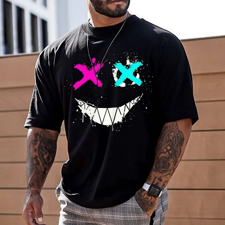 Fashion Smiley Print Short Sleeve T-Shirt Casual Crew Neck Top