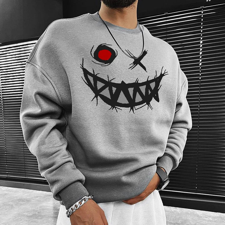 Smiley Print Casual Oversized Men'S Sweatshirt