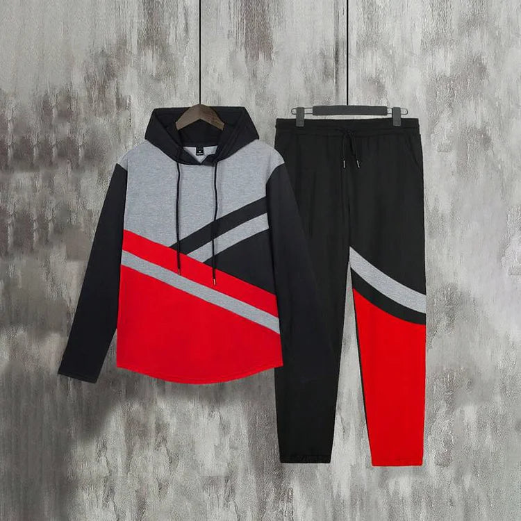 Men's Color Block Drawstring Hoodie & Sweat Pants Co-Ord