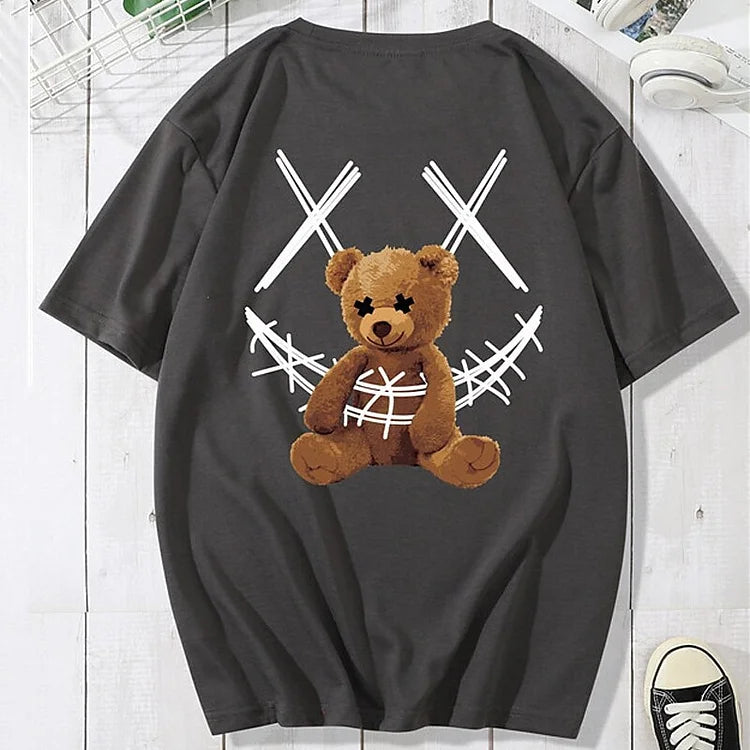 Streetwear Graphic Printed Toy Bear Crew Neck Tee