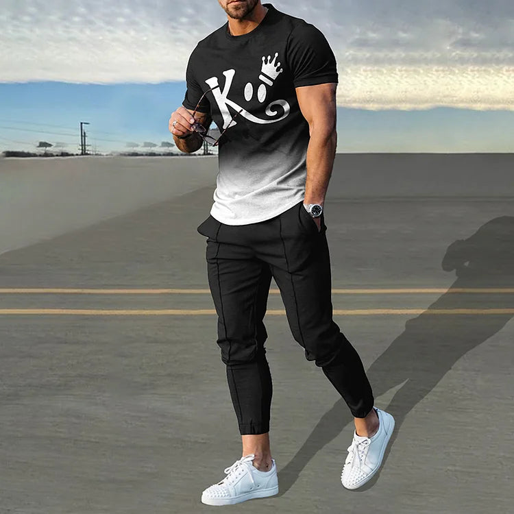 Casual Gradient Smiley K Print T-Shirt And Pants Co-Ord