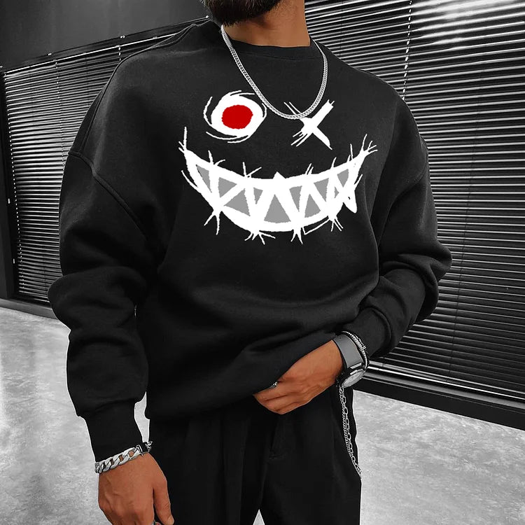 Smiley Print Casual Oversized Men'S Sweatshirt