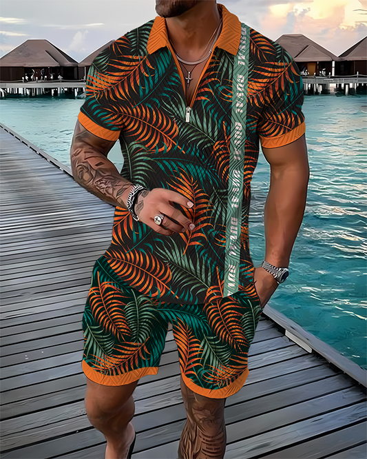 Tropic Leaf Duval Taped Polo Shirt And Shorts Co-Ord