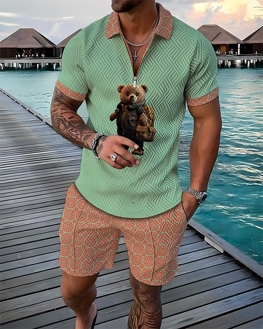 Explorer Bear Polo Shirt And Shorts Co-Ord