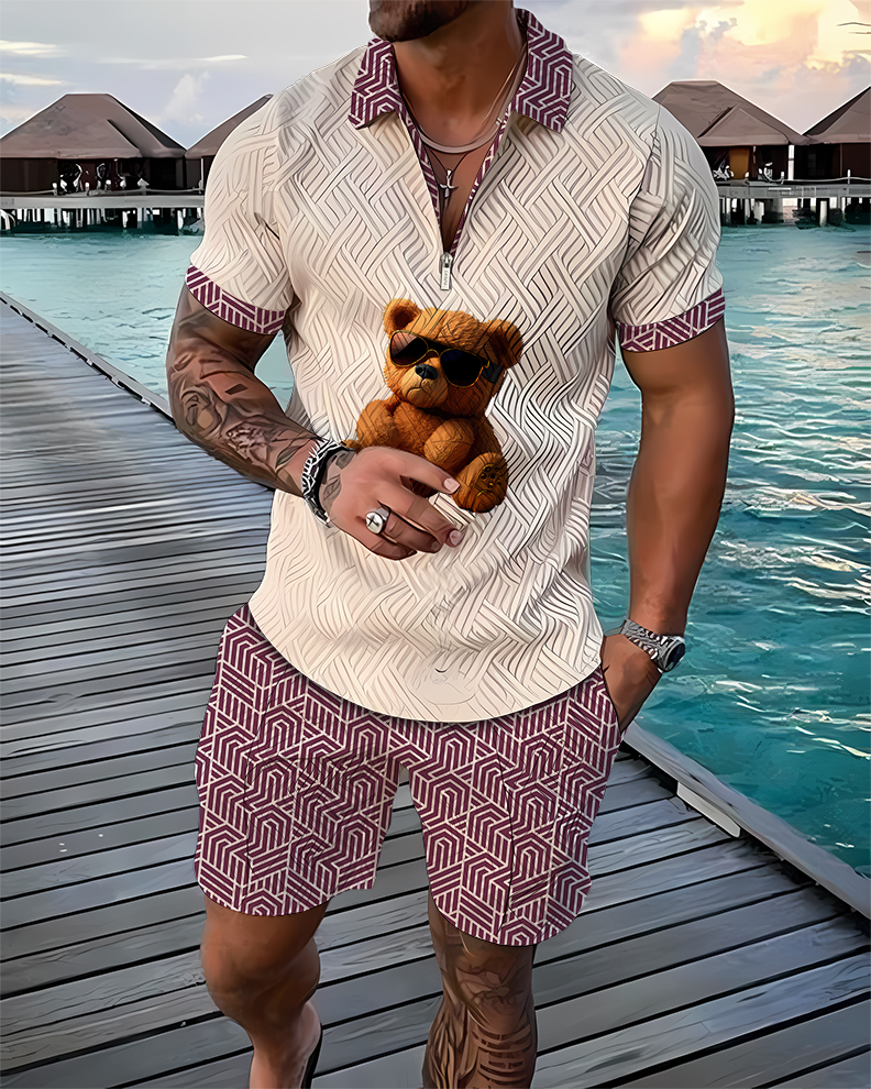 Sunglasses Bear Polo Shirt And Shorts Co-Ord