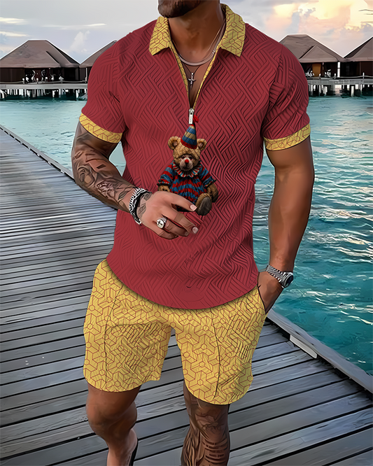 Clown Bear Polo Shirt And Shorts Co-Ord