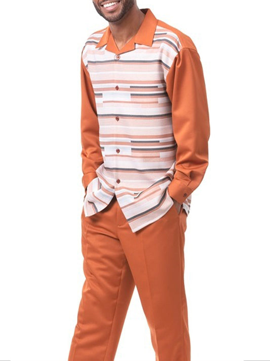 Long Sleeve Orange Modern Pattern Two-Piece Walking Set