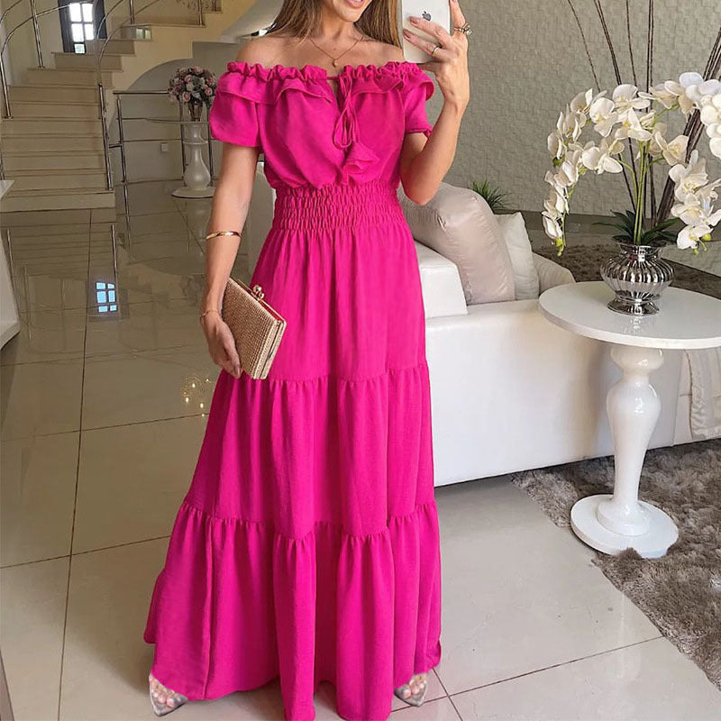 Ruffled Edge Off Shoulder Midi Dress