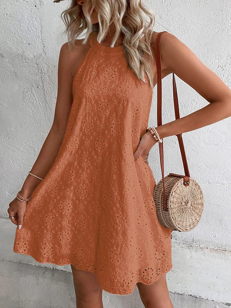 Embroidered Lace Up Summer Dress