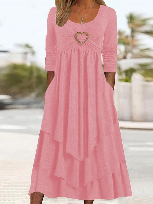 Solid Color Ripple Waist Casual Love Dress