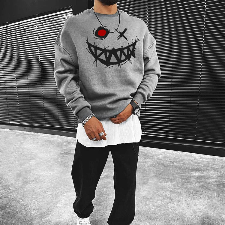 Smiley Print Casual Oversized Men'S Sweatshirt