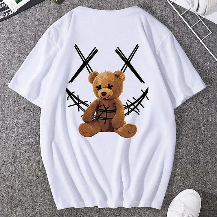 Streetwear Graphic Printed Toy Bear Crew Neck Tee