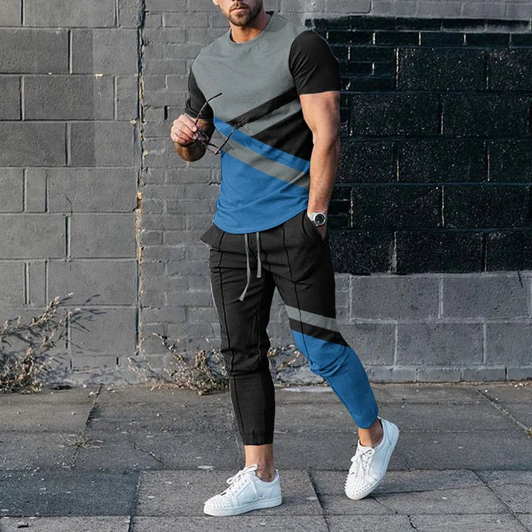 Men's Color Block Black Red T-Shirt And Pants Co-Ord