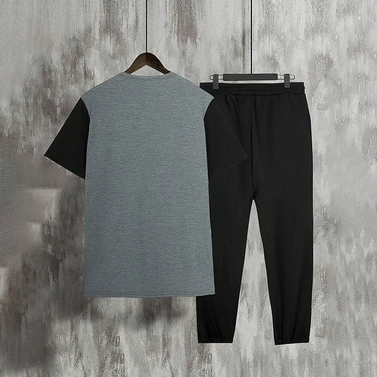 Men's Color Block Black Red T-Shirt And Pants Co-Ord