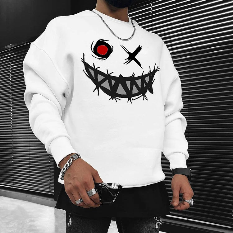 Smiley Print Casual Oversized Men'S Sweatshirt