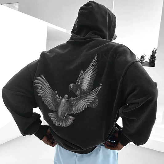 Men's Oversized Printed Vintage Hoodie