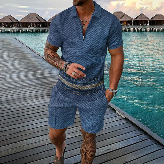 Blue Shark Polo Shirt And Shorts Co-Ord