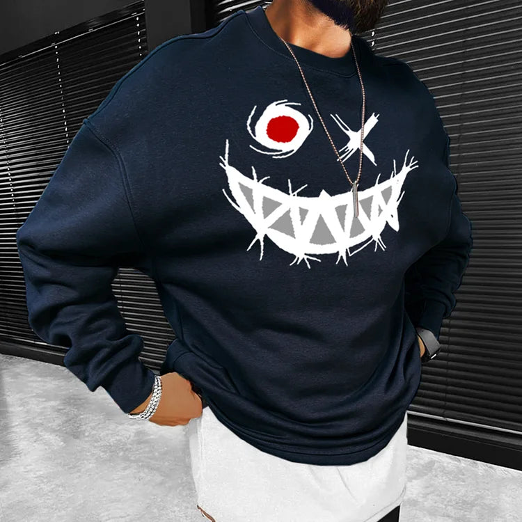 Smiley Print Casual Oversized Men'S Sweatshirt