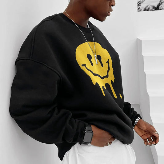 Men'S Fashion Smiley Printed Oversized Casual Sweatshirt