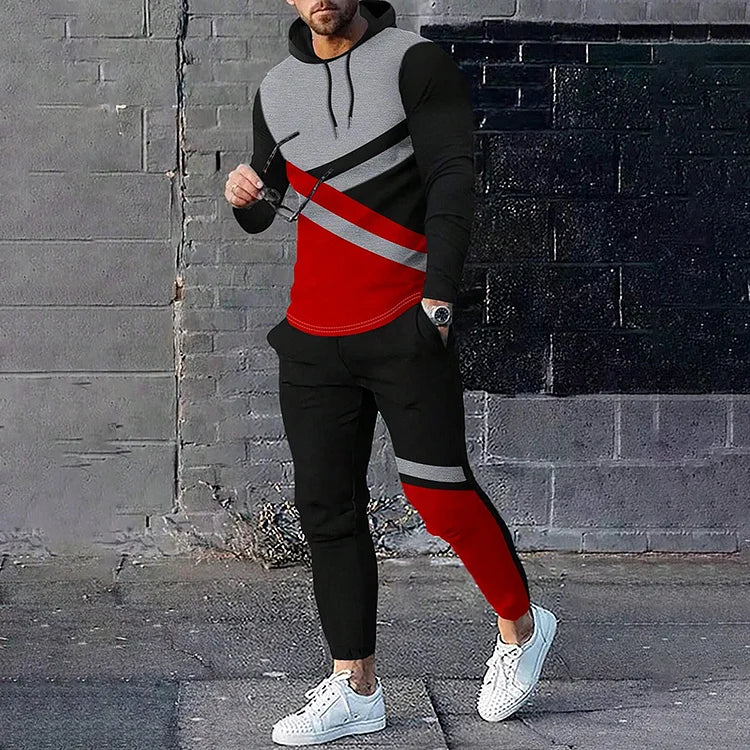 Men's Color Block Drawstring Hoodie & Sweat Pants Co-Ord