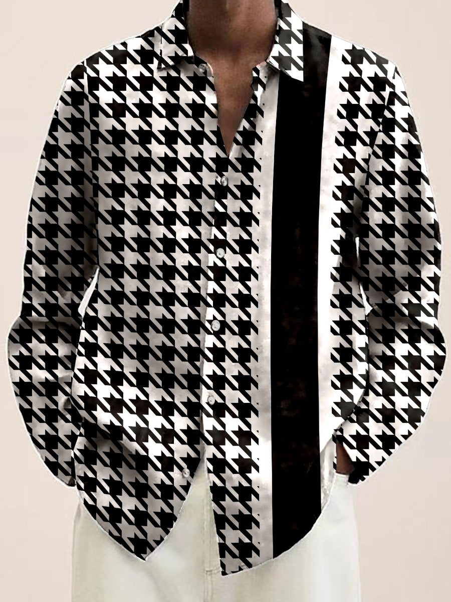 Men's Casual Shirt Houndstooth Prints Turndown Long Sleeve Print Shirt