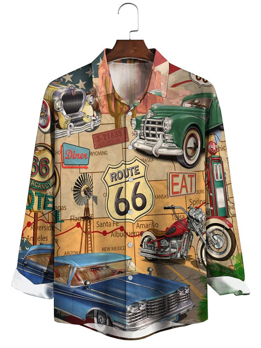 Route 66 Vintage Car Print Long Sleeve Shirt