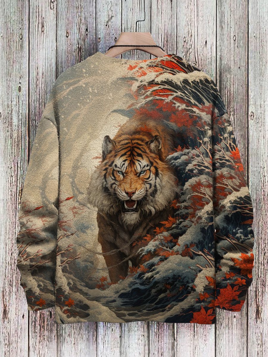 Men's Sweater Tiger Pattern Pullover Print Casual Sweater