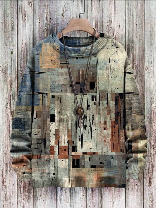 Men's Sweater Vintage Abstract Art Print Casual Knit Pullover Sweater