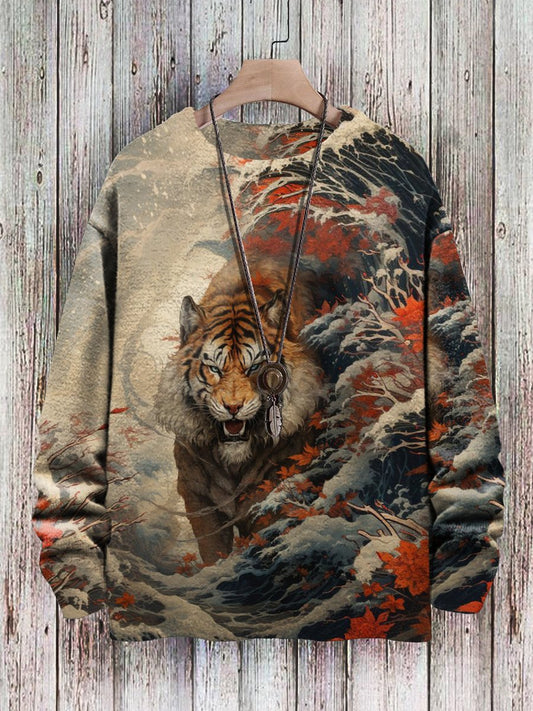 Men's Sweater Tiger Pattern Pullover Print Casual Sweater