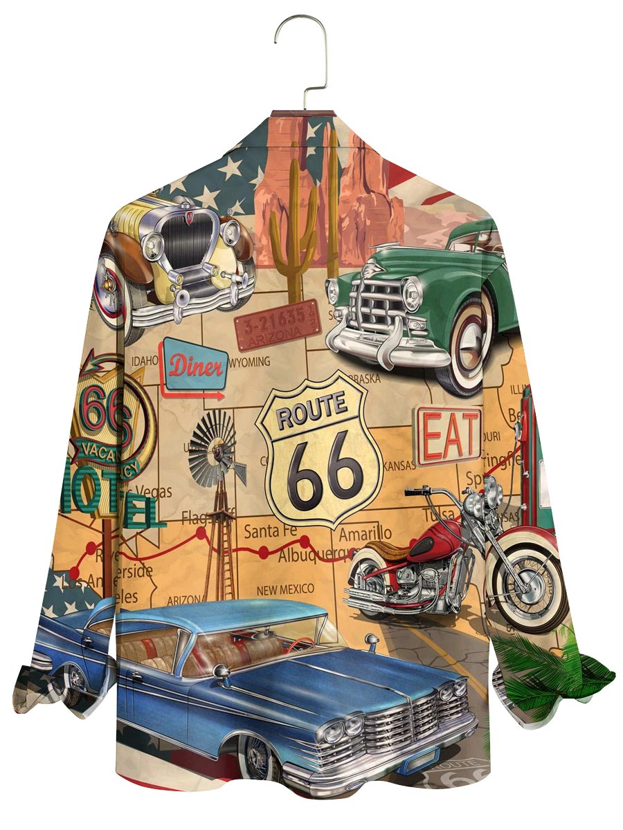 Route 66 Vintage Car Print Long Sleeve Shirt