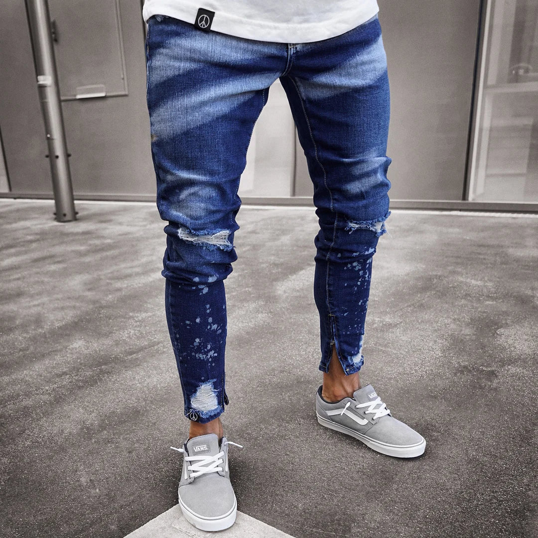 Men's Street Ripped Slim Denim Trousers - DUVAL