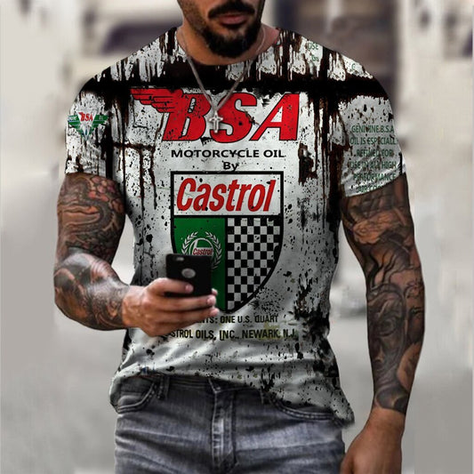 Retro Engine Oil Print Casual T-shirt - DUVAL