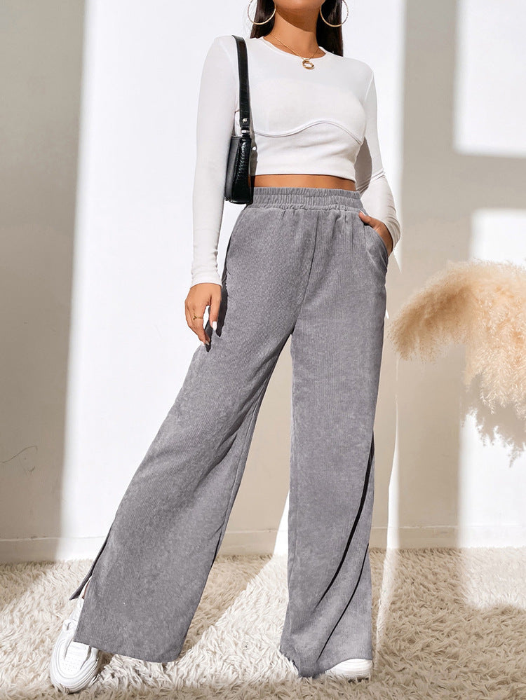 High Waist Corduroy Panel Slit Lounge Pants