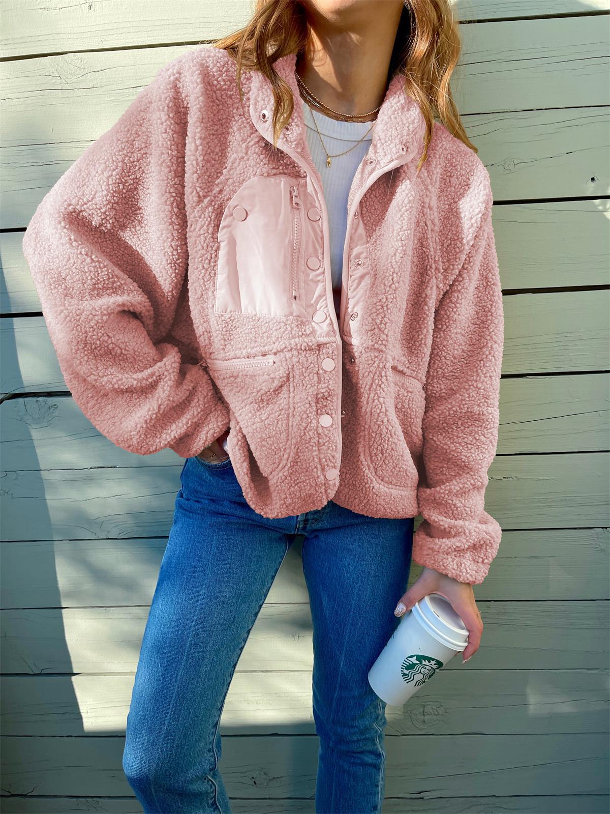 Cropped Cardigan Plush Sherpa Jacket