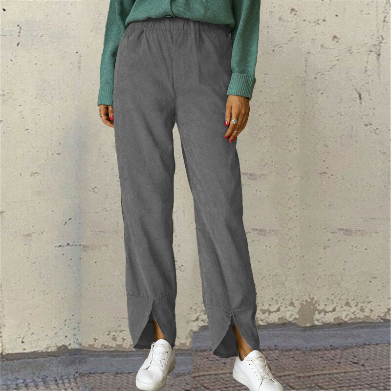 Thick corduroy straight-leg slacks