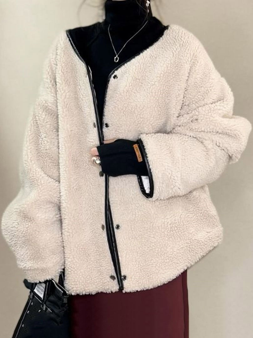 Autumn winter loose warm lamb wool coat