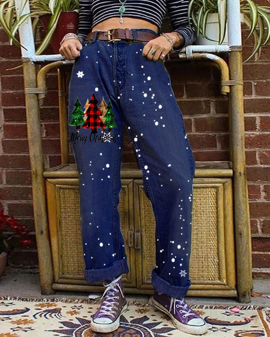 Christmas Tree Vintage Casual Jeans