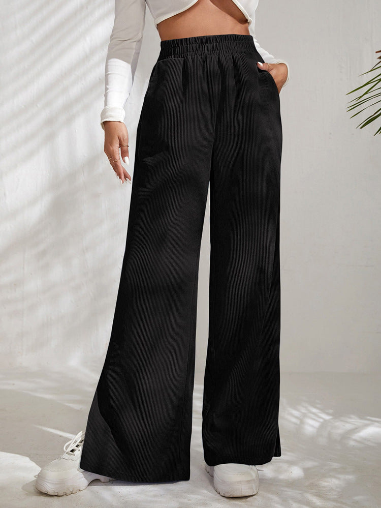 High Waist Corduroy Panel Slit Lounge Pants